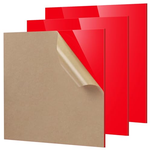 Adrattnay Red Acrylic Panels 1/8" Thick, 3Pcs 8 x 8" Opaque Sheets for Laser Cutting & Engraving - color: Red
