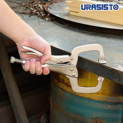 URASISTO 11-Inch C-Clamp Locking Pliers, Heavy Duty Welding C Clamp Pliers with Swivel Pads, Premium Alloy Steel Construction, Quick Release, Fit for Clamping Welding, Woodworking - size: 11-Inch C-Clamp Locking Pliers