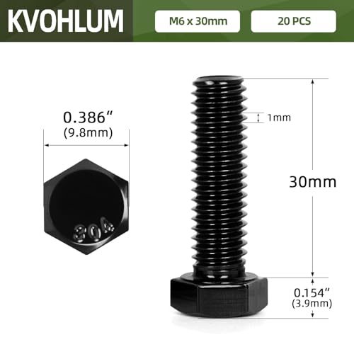 20 PCS M6 x 30mm Hex Head Screw Bolt, Stainless Hex Bolts, Full Thread, 18-8 Stainless Steel (304), Black Coating - size: M6 x 30mm