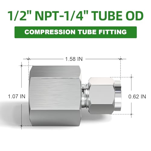 TAISHER 2PCS 304 Stainless Steel Compression Tube Pipe Fitting Connector, 1/4" Tube OD x 1/2" NPT Female Straight Adapter - size: 1/4" OD x 1/2" FNPT