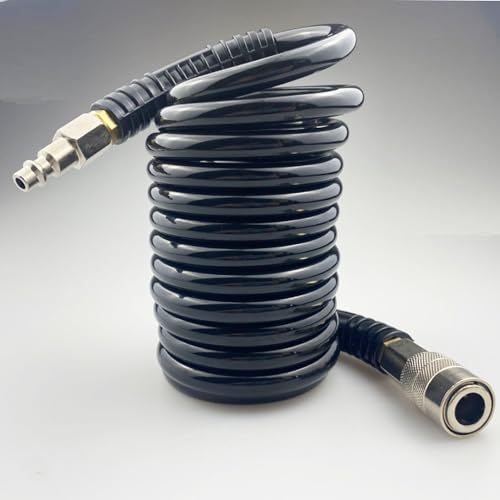 Darnassus Polyurethane Recoil Air Hose, Air Compressor Hose with 1/4" Swivel Fittings, for Industrial, Household, Garage, Station (10 FT, Black) - color: Black, size: 10 FT