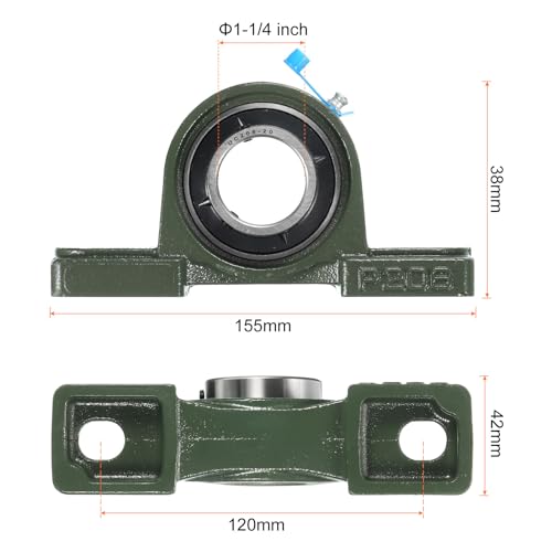 uxcell 2pcs UCP206-20 Pillow Block Bearings 1-1/4 inch Bore Self Alignment, Solid Cast Iron Base Mounted Chrome Steel Bearings - size: UCP206-20