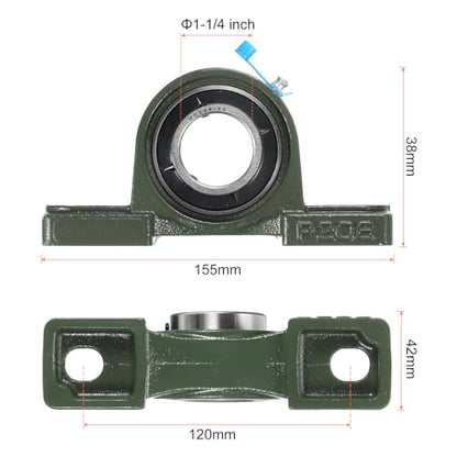 uxcell 2pcs UCP206-20 Pillow Block Bearings 1-1/4 inch Bore Self Alignment, Solid Cast Iron Base Mounted Chrome Steel Bearings - size: UCP206-20