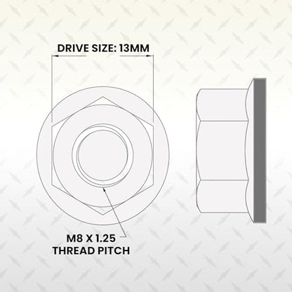 M8 x 1.25 Black Zinc Finish Durable Flange Nuts 10 Pack