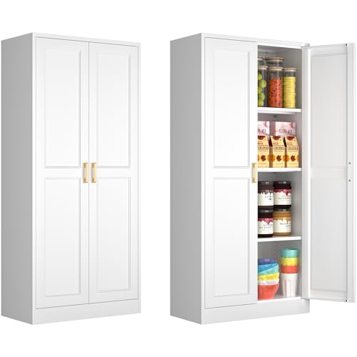 Polup 60" White Metal Kitchen Pantry Storage Cabinet with Doors and Shelves - color: White, size: 60"H with No Drawers