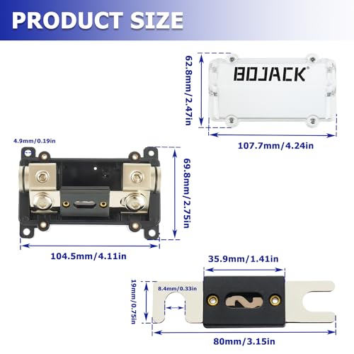 BOJACK 0/2/4 Gauge AWG in-Line ANL Fuse Holder with 40 Amp Fuse No Wire Terminals Needed Inline Fuse Holder with Insulating Cover, Automotive 4, 2, 0 Gauge Fuse Block - size: 40A