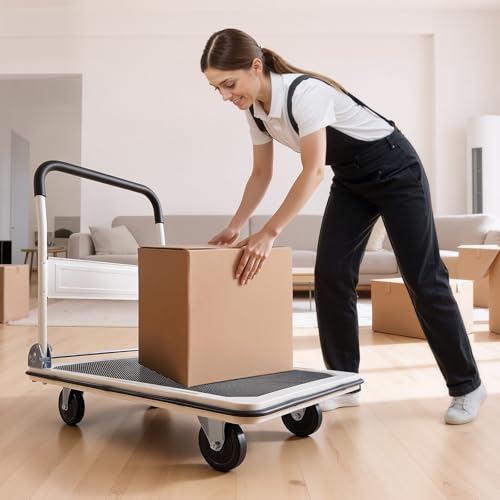 VEVOR Foldable Push Cart Dolly, 660 lbs Load Capacity, Folding Platform Truck with Swivel Wheels, Moving Platform Hand Truck Flatbed Cart, Space Saving Push Handle for Easy Storage 35.4 x 34.3 x 24 in - size: 35.4 x 34.3 x 24.0 in /900 x 870 x 610 mm