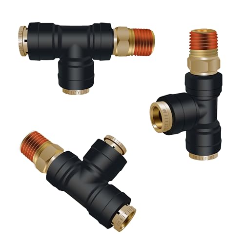 DOT Air Brake Line Tee Fittings 3PCS, 3/8" OD × 1/4" Side NPT - color: 3/8" * 3/8" * 1/4" Side NPT 3PCS