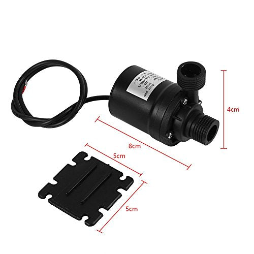 Zerodis DC 24V Solar Water Circulation Pump, Quiet Brushless Motor, Submersible, Black, Industrial, 800L/H, 5M Head, ABS Plastic