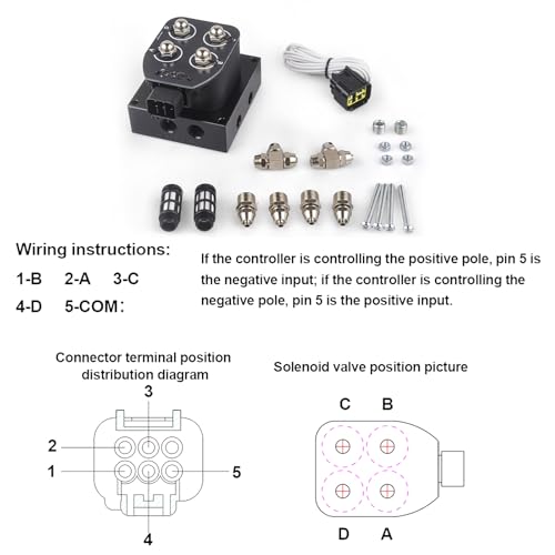 12V Air Ride Suspension 4-Valve Air Ride Suspension Manifold - 1/4 NPT, With quick connectors and plugs （only solenoid valve） - color: 4-Valve
