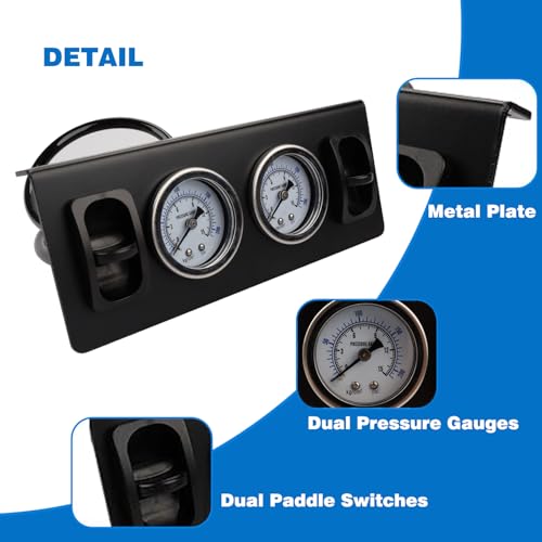 Panel Paddle Valve Switch with Two Air Suspension Pressure Gauge, Air Fittings, Contorl Air Bags in Car Suspension System
