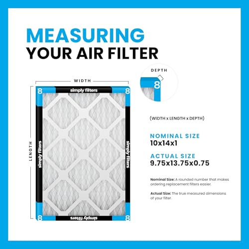 Simply 10x14x1 Air Filter, Merv 8, 6 Pack, For Home AC Furnace & HVAC (Actual Size: 9.75"x13.75"x0.75") DUST, Pet, & Allergy Control - size: 10x14x1