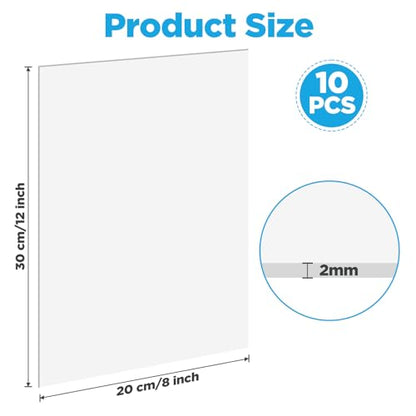 10 Pack Clear Acrylic Sheets, 12x8 Inch 0.08” Thick (2mm) Transparent Plastic Plexi Glass Boards for Laser Engraving Cutting Crafting DIY Projects Display Case Sign