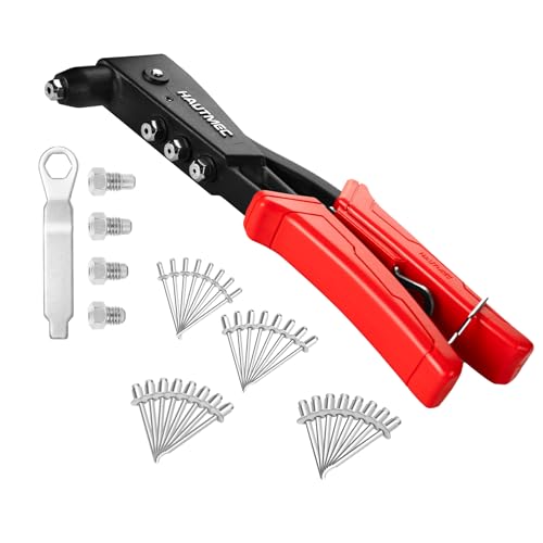 HAUTMEC Pop Rivet Gun Kit with 120Pcs Rivets, Heavy Duty Hand Riveter Tool with 3-Jaw Chuck Design (Anti-Slip & Anti-Jam) & 4 Interchangeable Heads, Pro Rivet Gun Kit for Metal, Aluminum, Steel