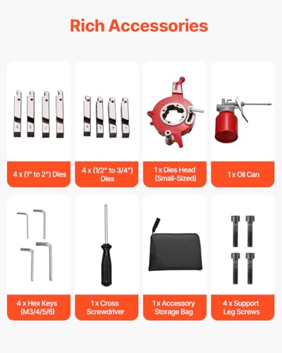 VEVOR Electric Pipe Threader Machine, 900W 2-Speed Threading Cutting Machine, 1/2 to 4 inch Pipes Threading Cutter Tool with Foot Pedal for Plumbing, Automotive Repairs, Metalworking - size: 1/2" - 4"