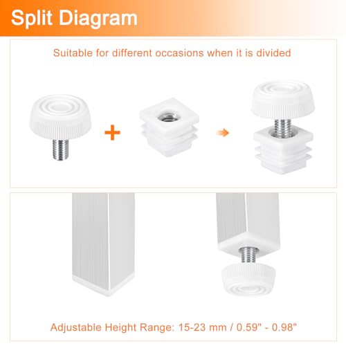 uxcell Furniture Leveling Feet, 16 Sets 20 x 20mm - Square Insert Furniture Adjustable Leveler, M8 Thread Nut Pipe Plug Blanking End Caps Insert (White) - size: 20 x 20mm