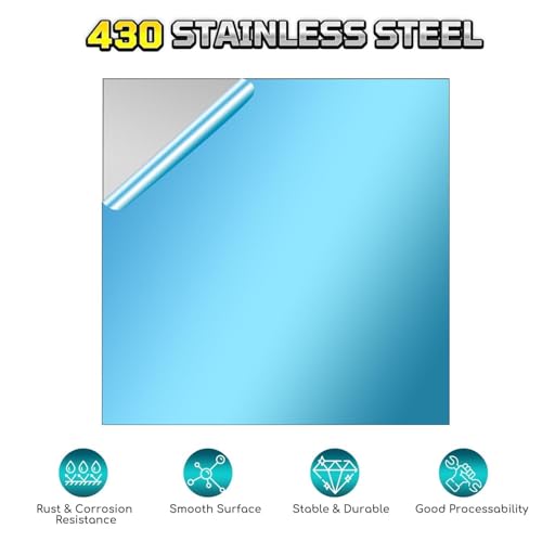 430 Stainless Steel Sheet Metal, 12" x 12", 22 Gauge (0.8mm) Stainless Steel Plate, Cut to Size Metal Sheet for Crafts, Kitchen & Office, 1 Pack - size: 12" x 12" x 0.03"