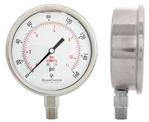 4" SS Oil Filled Pressure Gauge, 3/8" NPT Lower Mount, 15 PSI - size: [0-15 PSI]