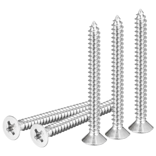 DTGN 100Pcs #6x1-1/2 Flat Head Wood Screws, 304 Stainless Steel Phillips Self Tapping Screws - Good for Woodworking, Furniture - Silver - color: Silver, size: #6x1-1/2"