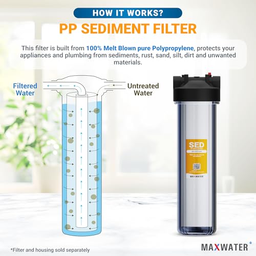 Max Water 5 Micron 20 x 4.5 Sediment Filter 20 inch Whole House BB Water Filteration System Replacement Compatible Cartridge DGD-5005-20, FP25B, AP810-6, FPMB5-20, P5-20, 155358-43, 6 Pack - size: 6 Count, style: 5 Micron