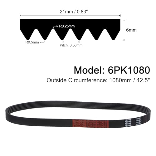 uxcell 6K425/6PK1080 Serpentine Belt 6 Ribs 1080mm Length x 21mm Width x 5mm Height, EPDM Poly V Belt, Multi Wedge Micro V Belt for Vehicle - size: 6PK1080