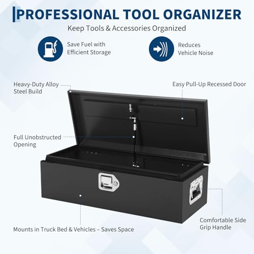 20" Truck Bed Steel Tool Box Lockable Storage - color: BLACK, size: 20x12x9.6 Inch