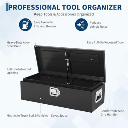 20" Truck Bed Steel Tool Box Lockable Storage - color: BLACK, size: 20x12x9.6 Inch