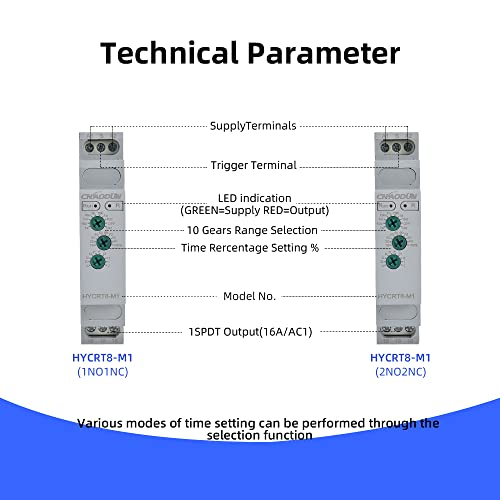 CNAODUN Multifunction Time Relay HYCRT8-M1 0.1s-10days 16A AC/DC 24-240V 10 Function Choices Time Delay Relay Din Rail Mount Type - size: HYCRT8-M1,Multifunction