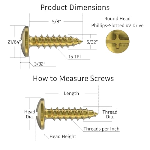 #8 x 5/8" Brass Phillips-Slotted Truss Head Wood Screws - Pack of 25 - Heat-Treated Steel - TH858-SB - color: Brass