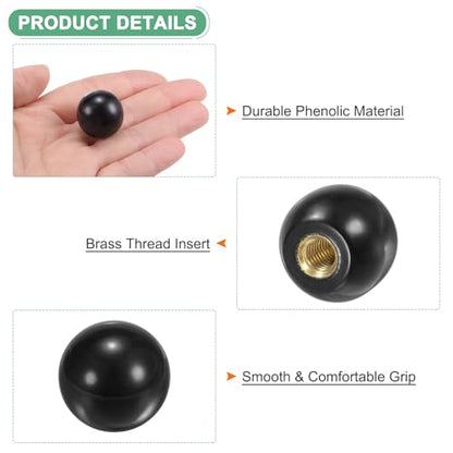 M METERXITY 8-Pack Threaded Ball Knobs, M6 Female Thread 20mm Dia. Thermoset Ball Knob for Lathe/Machine/Lawn Mowers, Round Phenolic Brass Insert Lever Handle [Black] - size: M6x20mm