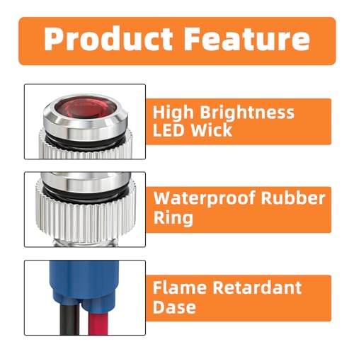 GASHER 5 PCS Energy Saving Indicator Light, LED Light 12V/24V/110V 20mA Panel Mount Light, Mounting Hole Size 6mm Red LED (12V) - color: Red, size: 6MM（12V）