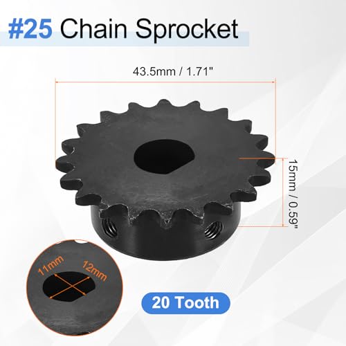 uxcell #25 Chain Roller Sprocket 12x11mm D-Shape Hole 20 Tooth C45 Carbon Steel ANSI #25 Roller Sprocket Round Hole with Set Screws for ISO 04C Chain Black - size: 12x11mm D-shape Hole 20 Tooth
