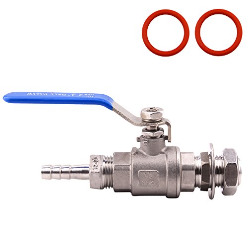 DERNORD 1/2 Inch Weldless Ball Valve Stainless Steel 304 Bulkhead For Home Brew Kettle (1/2 NPT to 3/8 Barb Hose) - size: 1/2" NPT to 3/8" Barb Hose, style: Pack of 1