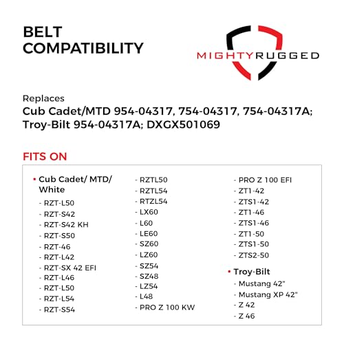 954-04317A Drive Belt for Cub Cadet, Length 67", Heavy-Duty, Aramid Cord Belt Replaces 954-04317, 754-04317, 754-04317A for Craftsman 247. & Z Series, Troy Bilt Mustang & Z Series, MTD RZT, ZT Series - size: 67" x 1/2"