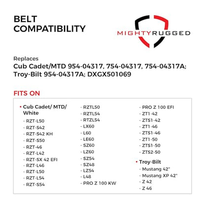 954-04317A Drive Belt for Cub Cadet, Length 67", Heavy-Duty, Aramid Cord Belt Replaces 954-04317, 754-04317, 754-04317A for Craftsman 247. & Z Series, Troy Bilt Mustang & Z Series, MTD RZT, ZT Series - size: 67" x 1/2"