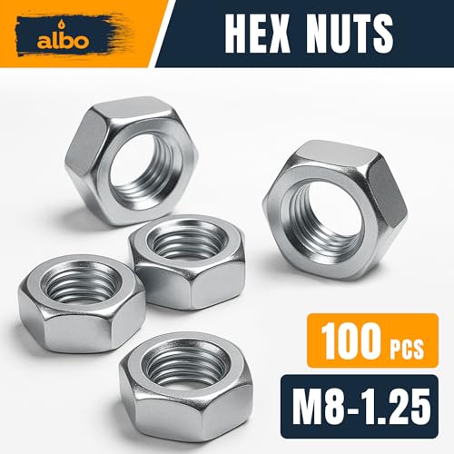 ALBO 100 PCS M8-1.25 Hex Nuts – Stainless Steel 304 Metric Nuts Set in Reusable Box – Hardware for Automotive & DIY – M8 Nuts, Metric Nut Assortment - size: М8-1.25, 100pcs