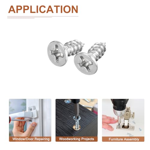 DTGN 100Pcs M4x10mm Flat Head Wood Screws, 304 Stainless Steel Phillips Self Tapping Screws - Good for Woodworking, Furniture - Silver - size: M4x10mm