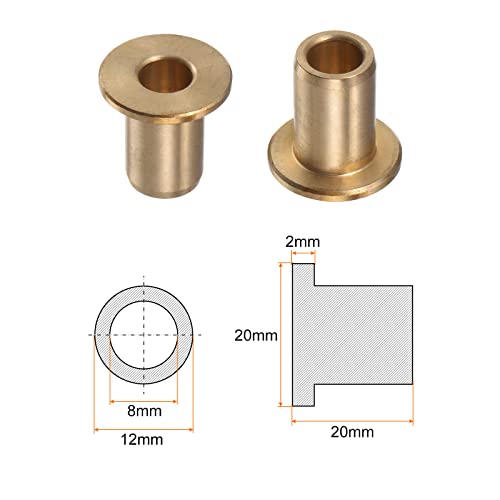 HARFINGTON 2pcs Flange Bearing Sleeve 8mm Bore 12mm OD 20mm Length 2mm Flange Thickness Bronze Bushing Self-Lubricating Bushings Sleeve for Industrial Equipment - size: 8mmx12mmx20mm