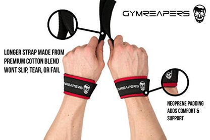 Gymreapers Lifting Wrist Straps for Weightlifting, Bodybuilding, Powerlifting, Strength Training, & Deadlifts - Padded Neoprene with 18" Cotton - color: Black/Red
