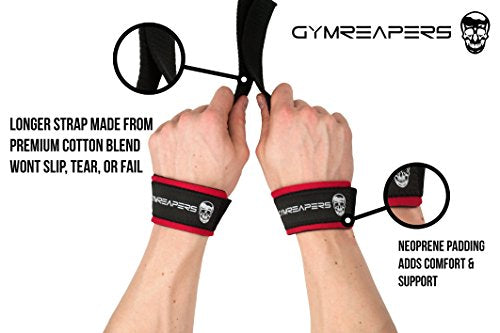 Gymreapers Lifting Wrist Straps for Weightlifting, Bodybuilding, Powerlifting, Strength Training, & Deadlifts - Padded Neoprene with 18" Cotton - color: Black/Red