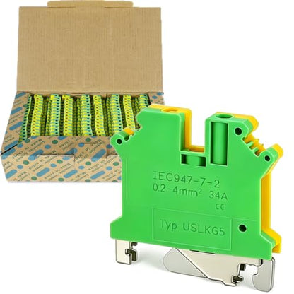 100PCS USLKG5 Wire Terminal Block DIN Rail Ground Circuit Application for 12-28 AWG 800V Electrical Cabinets Distribution Box,Solar Project,PLC Industrial Control Automation Panel DIY CNC RV - color: USLKG5 Ground