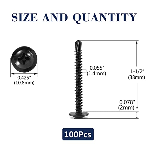 #8 x 1-1/2" Sheet Metal Screws 100Pcs 410 Stainless Steel Truss Head Fast Self Tapping Screws Black Oxide by SG TZH - color: Black, size: #8 x 1-1/2"