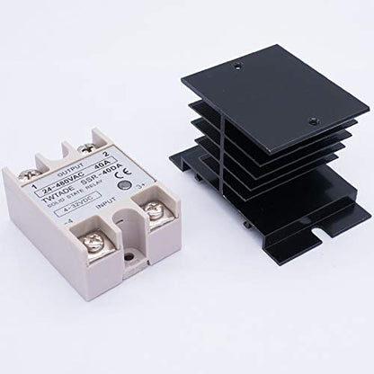 TWTADE/YJ2N-LY DC 12V Electromagnetic Power Coil Relay 10A 8 Pins 2NO 2NC with Indicator Light and Socket Base + Solid State Relay SSR-40 DA 40A DC 3-32V to AC 24-380V + Heat Sink