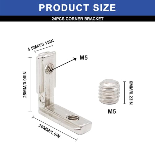 24pcs 2020 Extrusion Connector Corner Bracket Joint Silver - color: Silver, size: 20-Corner Inside