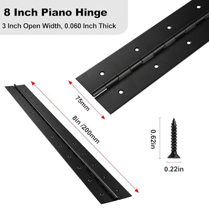 Heavy Duty Piano Hinge 8 Inch x 3 Inch Width, True 0.060'' Thick Stainless Steel Black Piano Hinge for Heavy Duty Cabinet, Door, Toolbox, Wooden Box, Metal Plate, Furniture, Industrial Project - size: 8 Inch (2PCS)