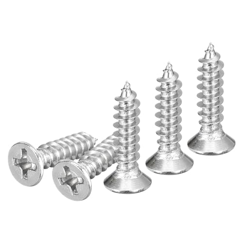 DTGN 100Pcs M4x18mm Flat Head Wood Screws, 304 Stainless Steel Phillips Self Tapping Screws - Good for Woodworking, Furniture - Silver - size: M4x18mm