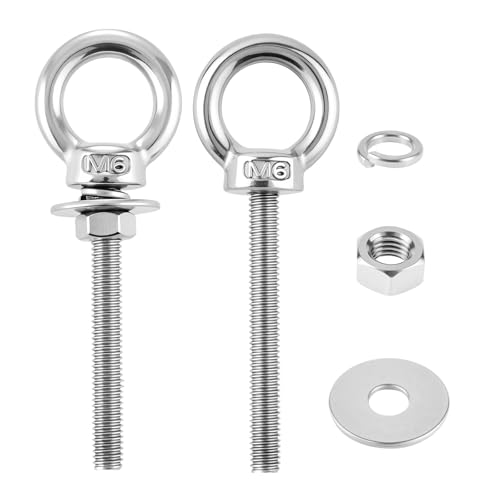2Pcs M6 Stainless Steel Eye Bolts with Nuts, 1/4" x 2" for Hang Tie Down - size: M6x50mm (1/4"x2")