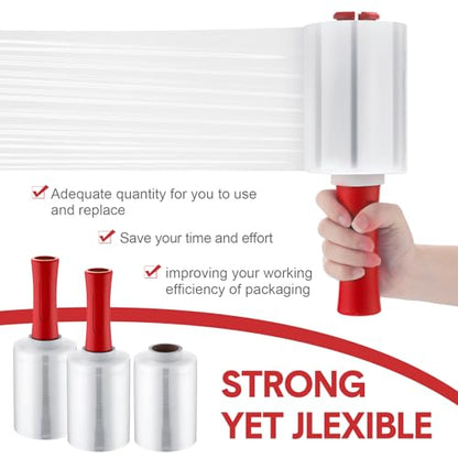 Jutom 16 Pcs Mini Stretch Film Industrial Shrink Wrap Roll Plastic Film for Moving 2 Handles 5" x 1000 ft Pallet Wrap Packaging Self Adhering Shipping for Moving Furniture Packing (Clear,Red) - color: Clear, Red