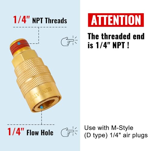 SUNGATOR 15-Pack Brass 1/4" Quick Connect Air Hose Coupler, MNPT Industrial - size: 1/4'' Male, style: 15 Pack