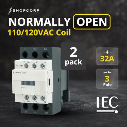 3 Pole AC Contactor 120V Coil 32 Amp Normally Open DIN Rail 2 Pack - style: 2 Pack